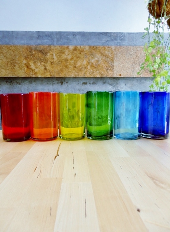 Mexican Glasses / Rainbow Colored drinking glasses (set of 6) / These handcrafted glasses deliver a classic touch to your favorite drink.